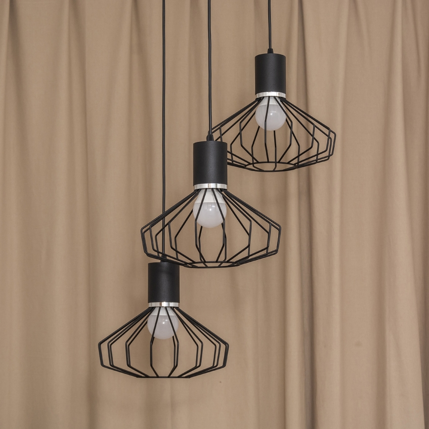 Kaapelikiinnitteinen riippuvalaisin SOLANO 3xE27/15W/230V musta/kiiltävä kromi