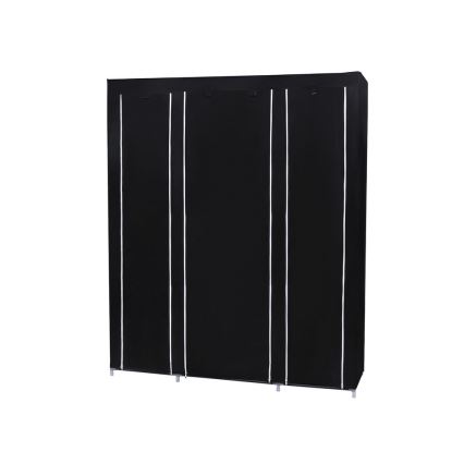 Kangasvaatekaappi MATIS 150x175 cm, musta, hyllyillä ja vaatetangolla