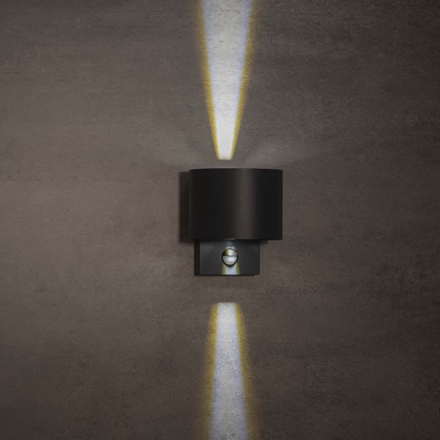LED-ulko­seinävalaisin liiketunnistimella ja hämäräkytkimellä REKA LED/7W/230V IP54, antrasiitti, pyöreä