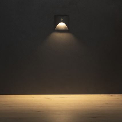 LED-porrasvalaisin liiketunnistimella ja hämäräkytkimellä EXIN LED/2,5W/230V 3000K IP65 antrasiitti neliö