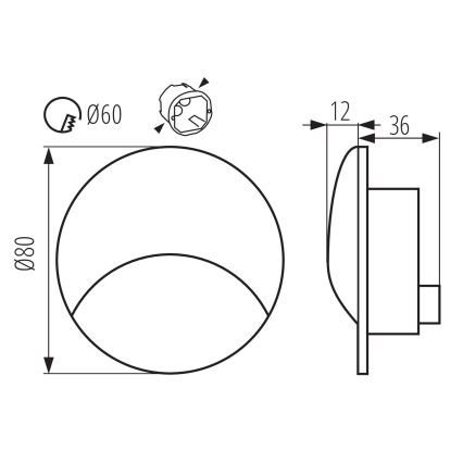 EXIN LED-porrasvalaisin 2,5 W 230 V 4000 K IP65, valkoinen, pyöreä