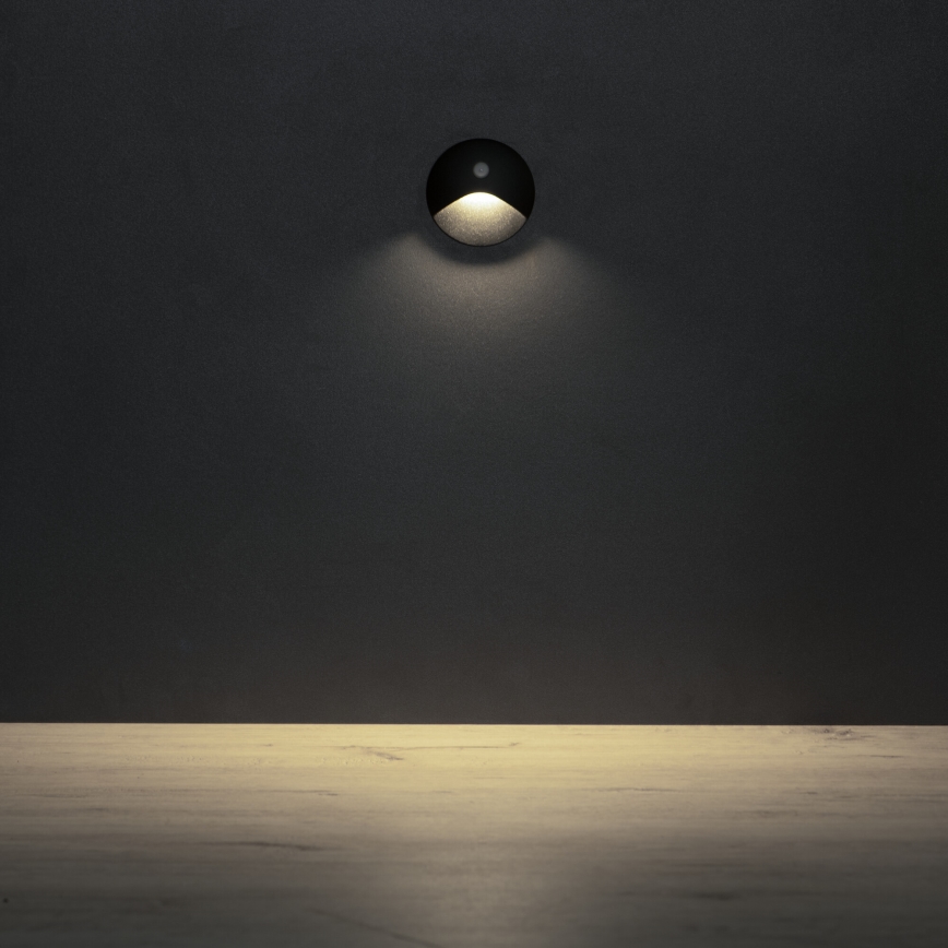 LED-porrasvalaisin liike- ja hämärätunnistimella EXIN LED/2,5W/230V 4000K IP65 musta pyöreä