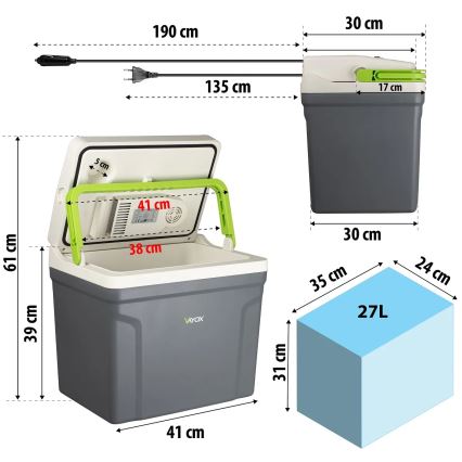 kannettava jääkaappi autoon lämmitystoiminnolla 27 l 230V/12V/24V harmaa