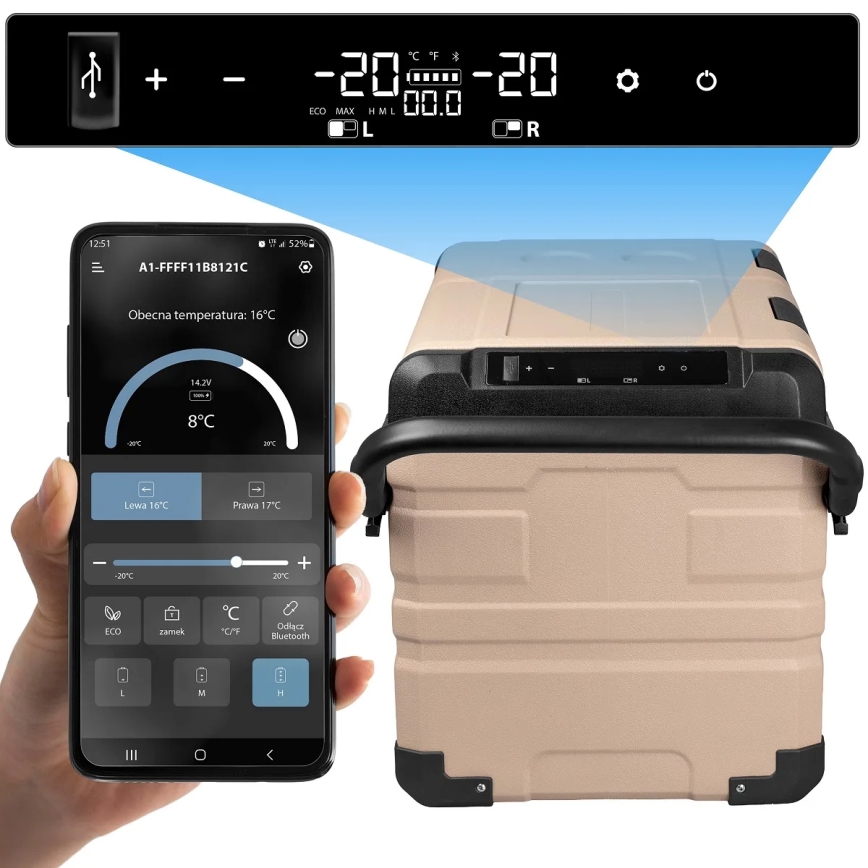 kannettava jääkaappi autoon LCD-näytöllä 39 l 230V/12V/24V ruskea