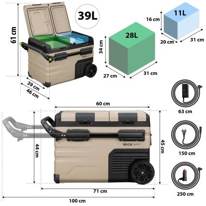 kannettava jääkaappi autoon LCD-näytöllä 39 l 230V/12V/24V ruskea