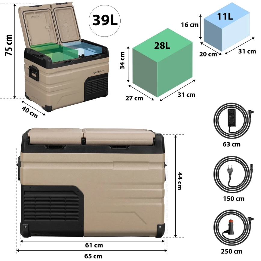 kannettava jääkaappi autoon LCD-näytöllä 39 l 230V/12V/24V ruskea