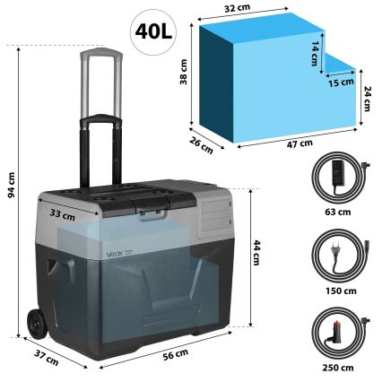 kannettava jääkaappi autoon LCD-näytöllä 40 l 230V/12V/24V musta