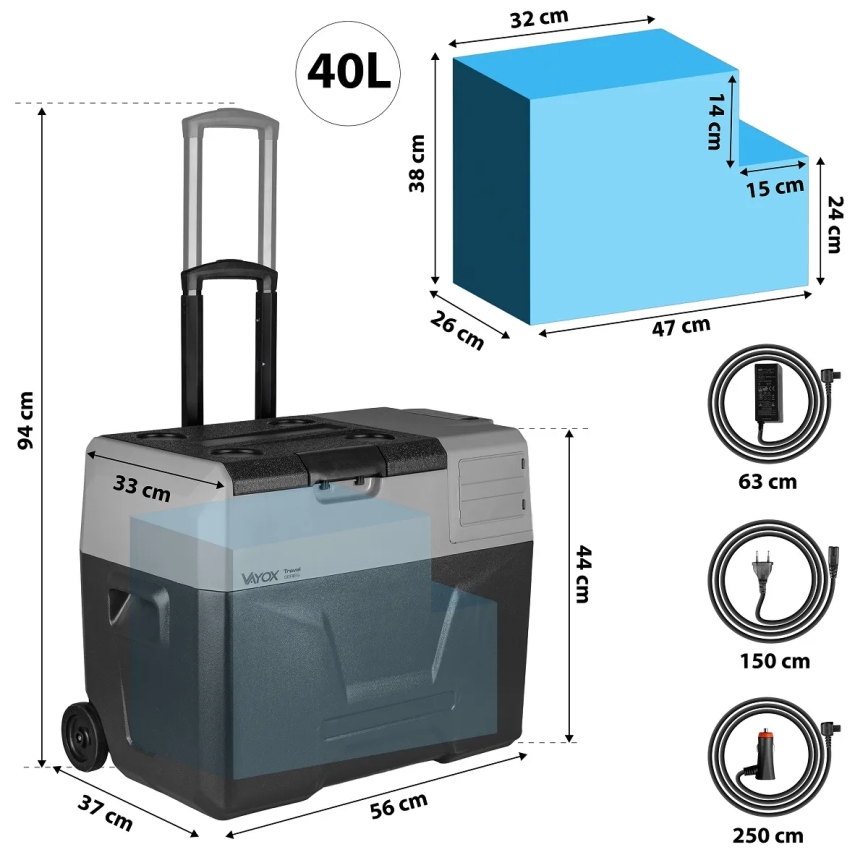 kannettava jääkaappi autoon LCD-näytöllä 40 l 230V/12V/24V musta
