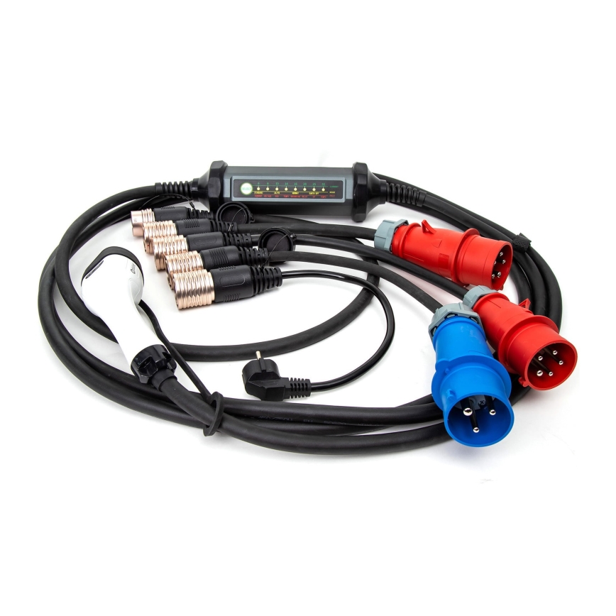 Kannettava laturi sähköautoihin kanssa 4 adapterit Tyyppi 2 32A/480V 22kW 5m IP67