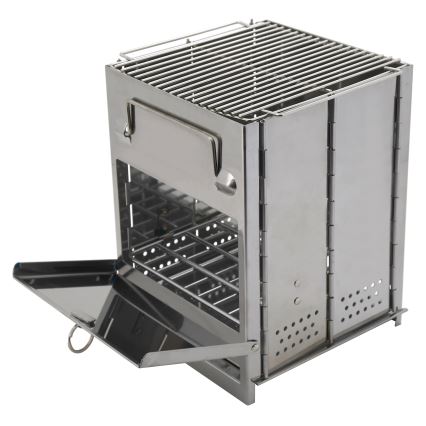 Kannettava puinen grilli kiiltävä kromi