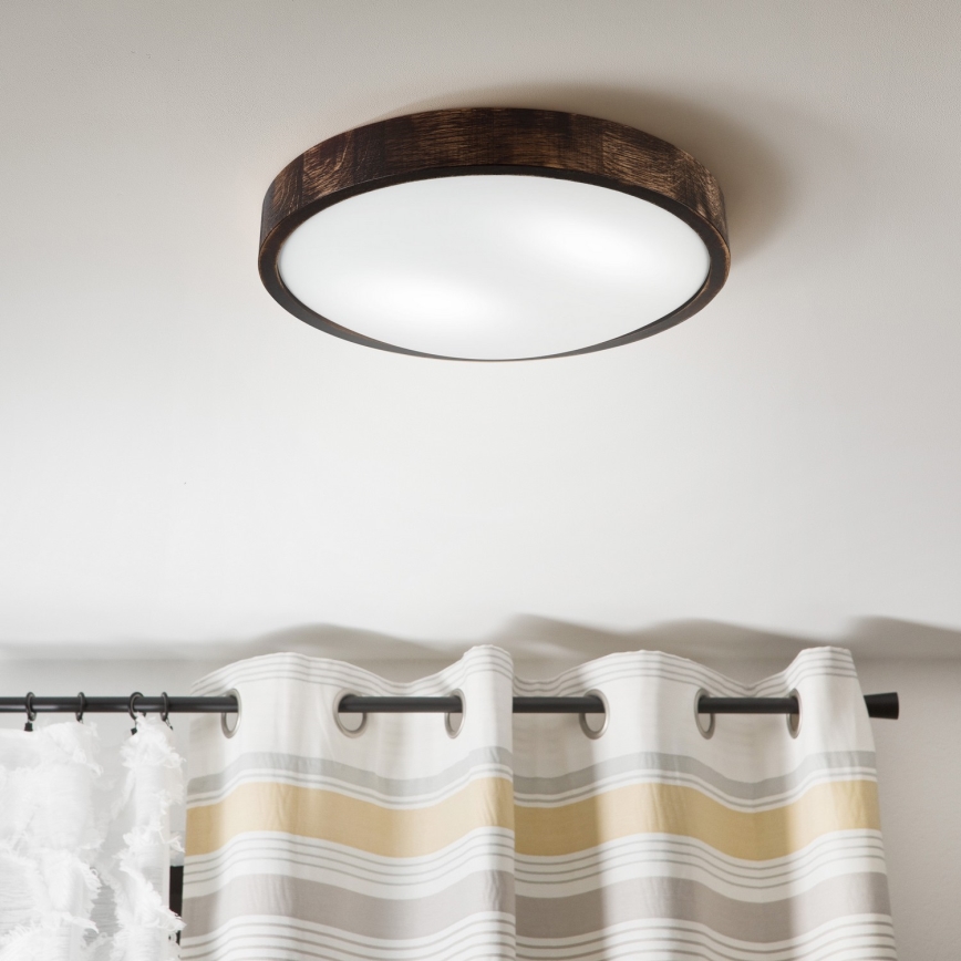 Katovalaisin OAK SLIM 2xE27/15W/230V, ø 37 cm, tammi/tummanruskea