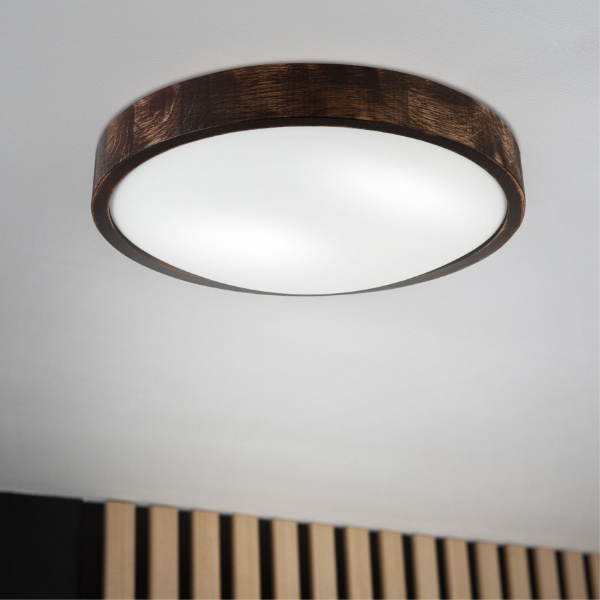 Katovalaisin OAK SLIM 2xE27/15W/230V, ø 37 cm, tammi/tummanruskea