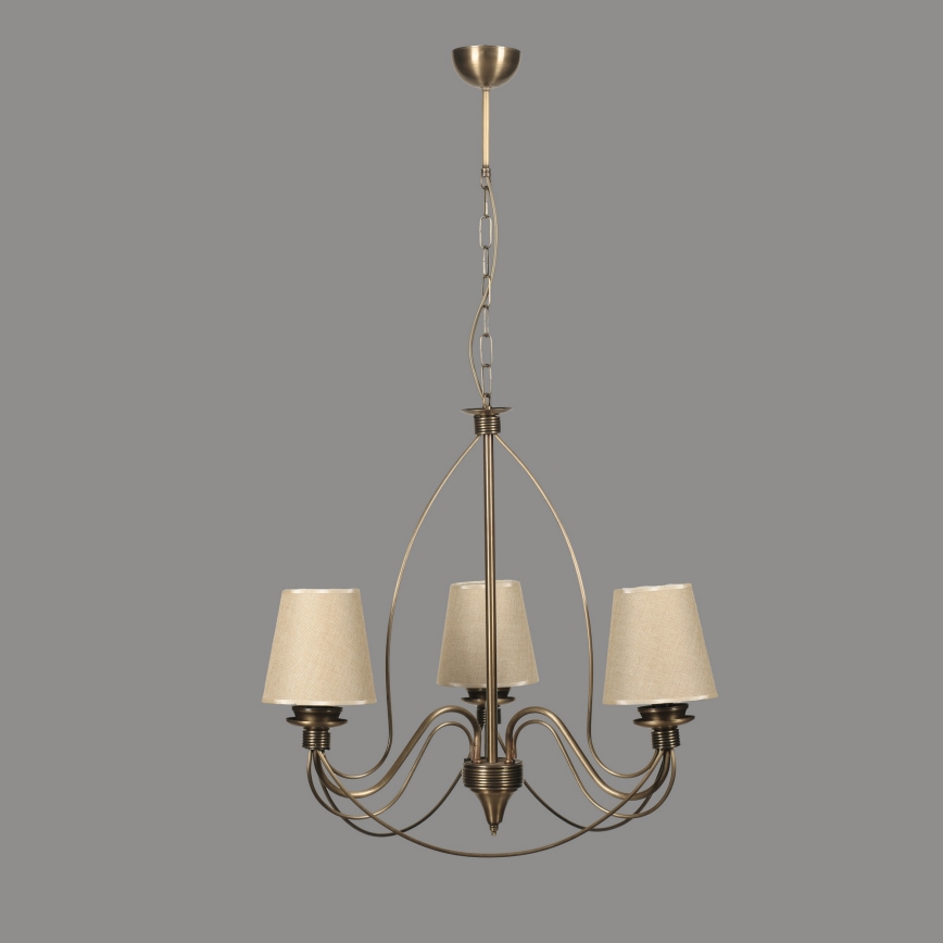 Kattokruunu CLASSIC ketjulla 3xE14/40W/230V pronssi/beige
