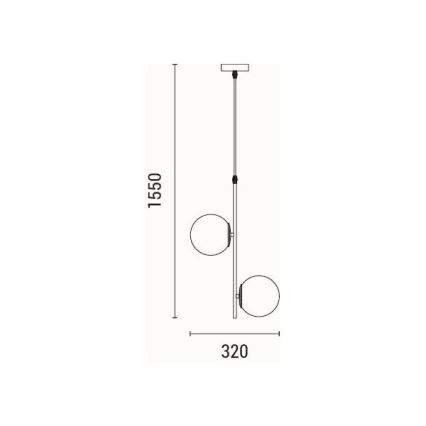 Kattokruunu johdossa 2xE27/40W/230V messinki