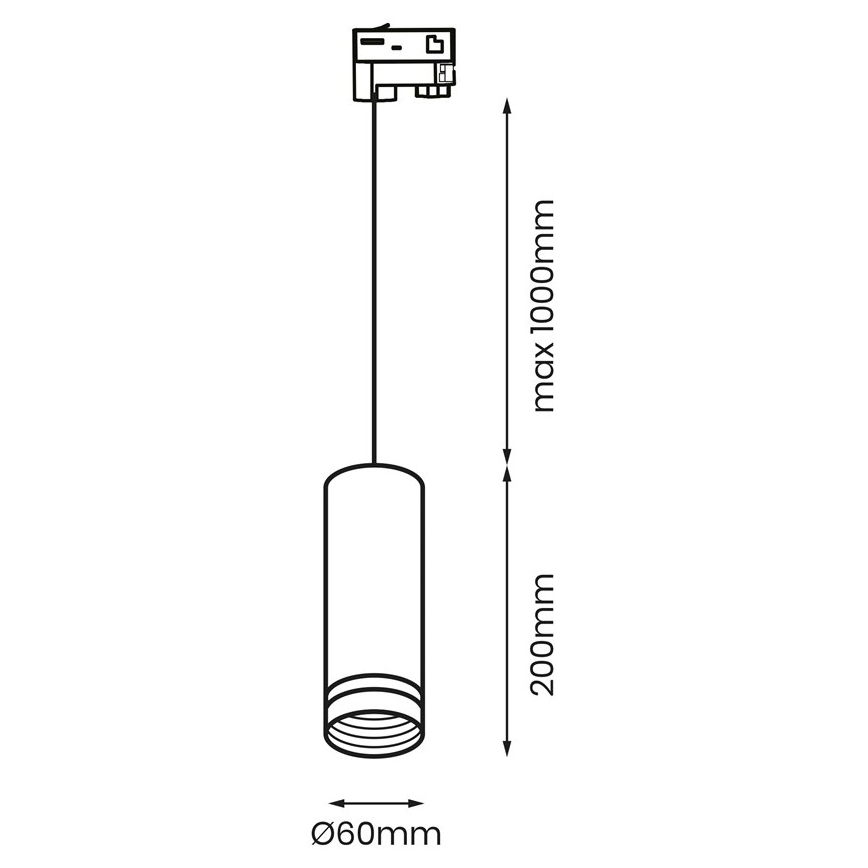 Kattokruunu johdossa 3-vaihe kiskojärjestelmään PIPE 1xGU10/25W/230V valkoinen