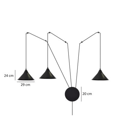 Kattokruunu johdossa ABRAMO 3xE27/15W/230V musta