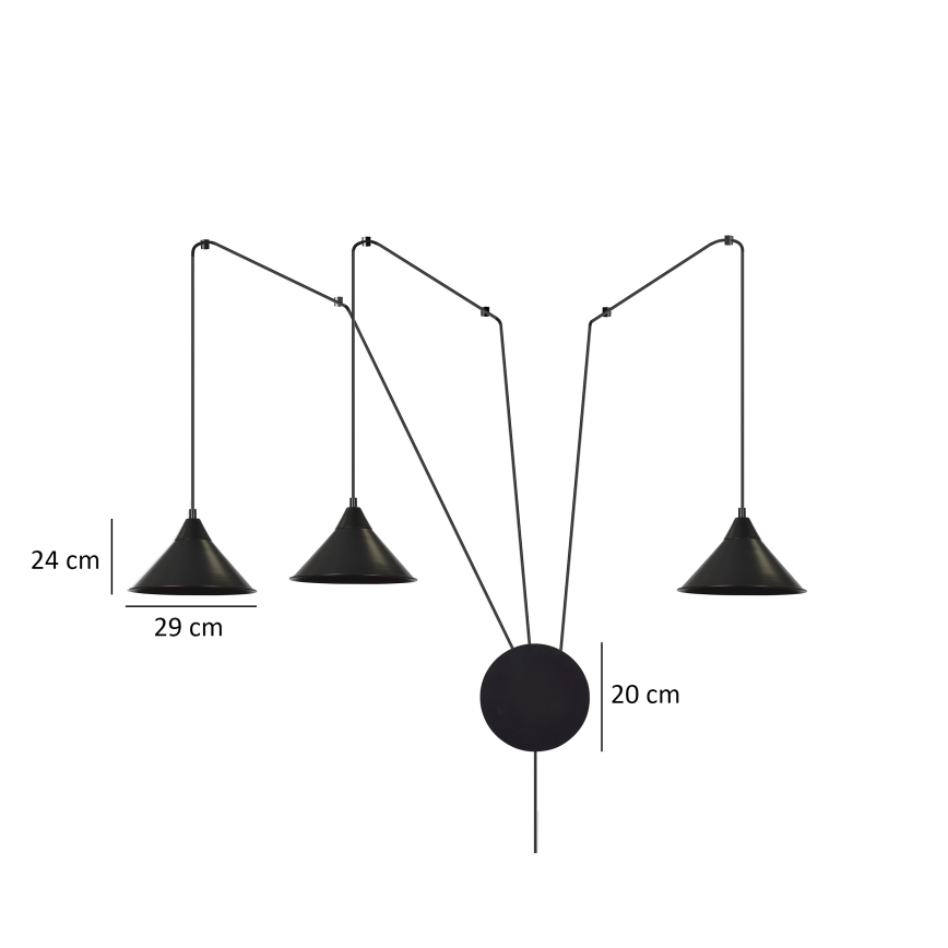 Kattokruunu johdossa ABRAMO 3xE27/15W/230V musta