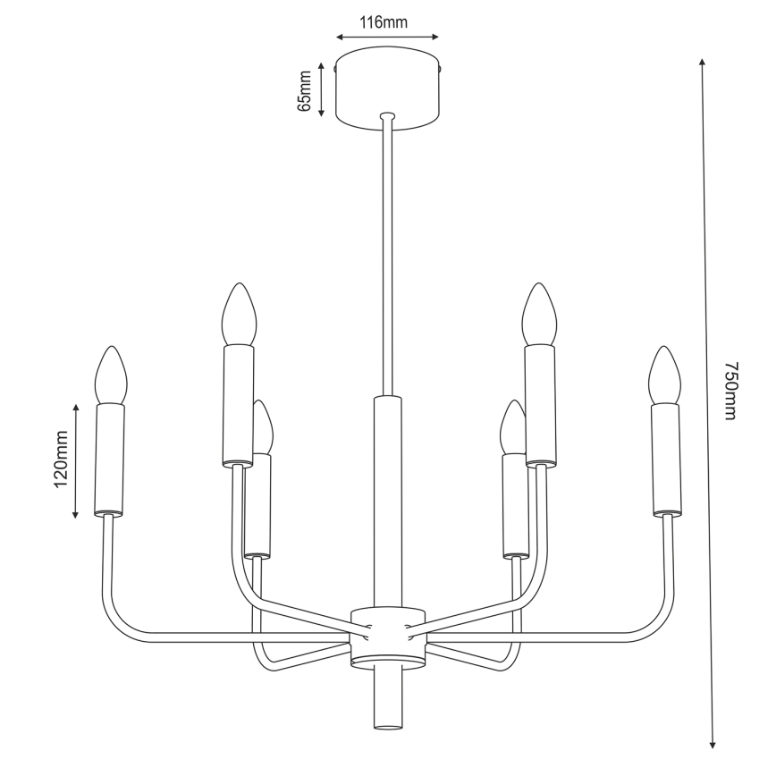 Kattokruunu johdossa AKASYA 6xE14/15W/230V musta/kulta