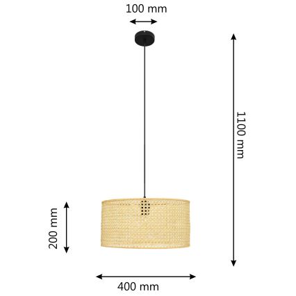 Kattokruunu johdossa ALBA 1xE27/15W/230V halkaisija 40 cm rottinki/musta
