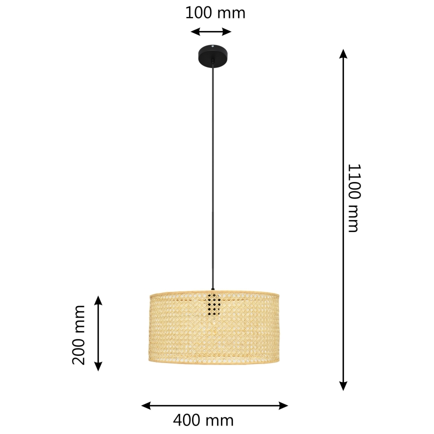Kattokruunu johdossa ALBA 1xE27/15W/230V halkaisija 40 cm rottinki/musta