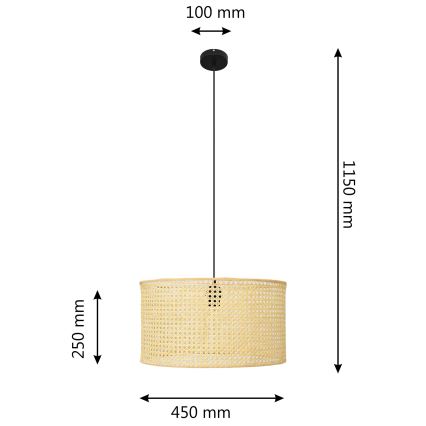 Kattokruunu johdossa ALBA 1xE27/15W/230V halkaisija 45 cm rottinki/musta