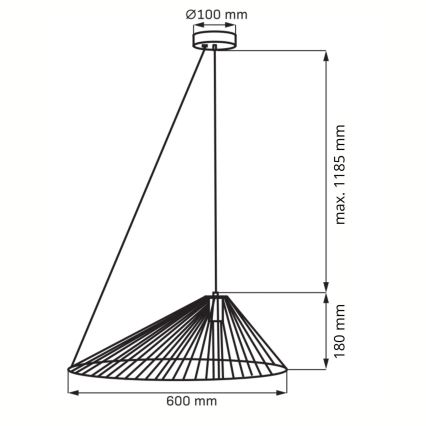 Kattokruunu johdossa AURORA 1xE27/20W/230V halkaisija 60 cm musta