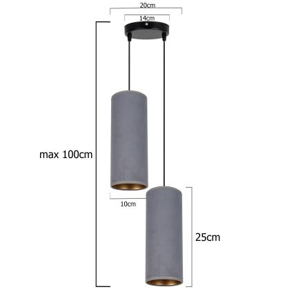 Kattokruunu johdossa AVALO 2xE27/60W/230V halkaisija 20 cm harmaa