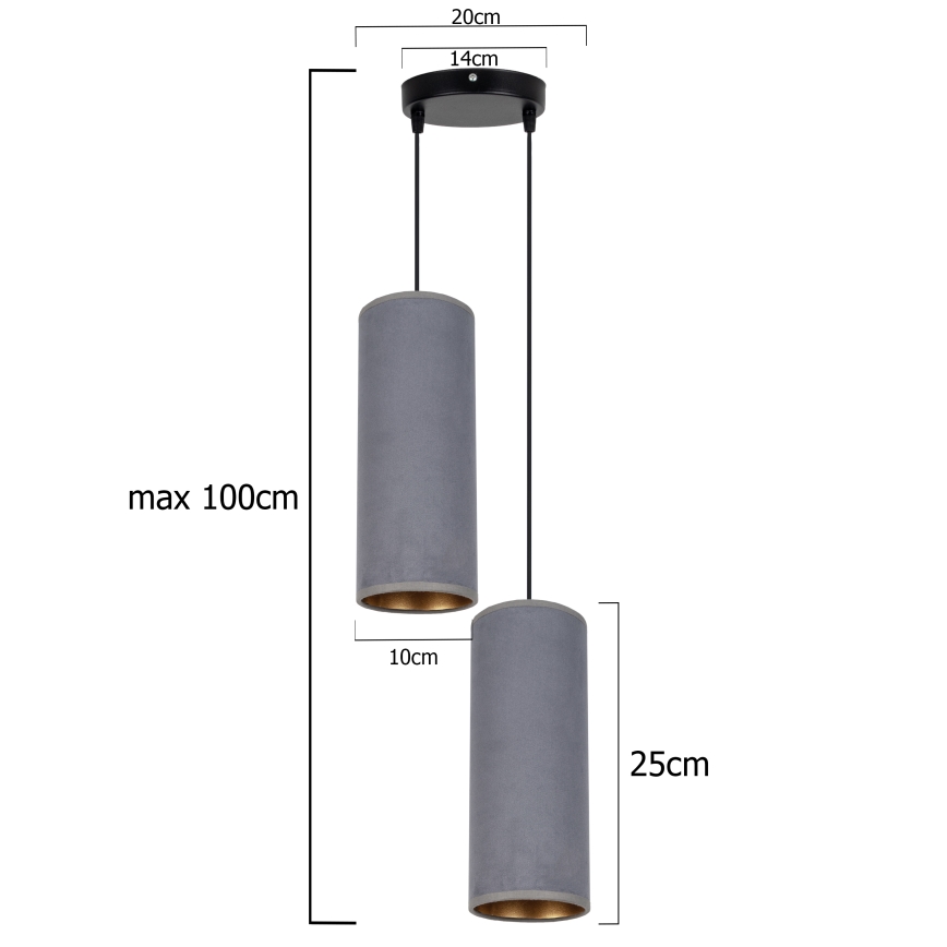 Kattokruunu johdossa AVALO 2xE27/60W/230V halkaisija 20 cm harmaa