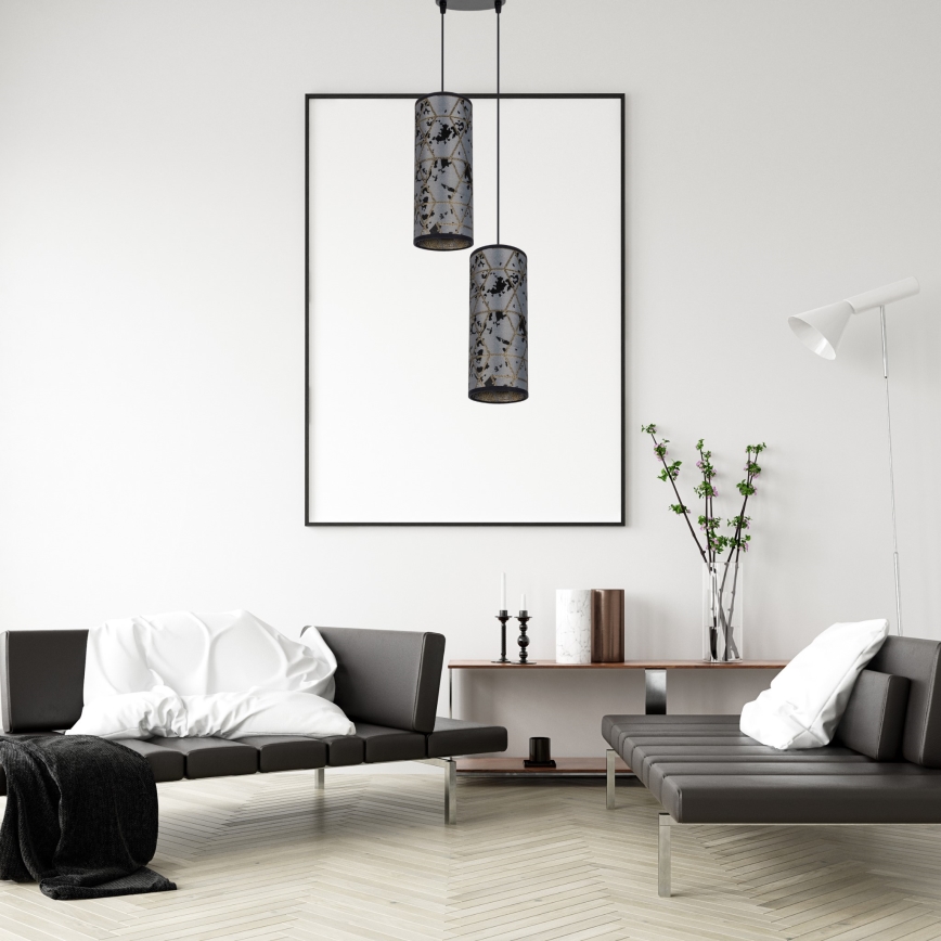 Kattokruunu johdossa AVALO 2xE27/60W/230V halkaisija 20 cm harmaa/musta