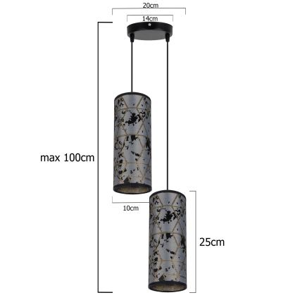 Kattokruunu johdossa AVALO 2xE27/60W/230V halkaisija 20 cm harmaa/musta