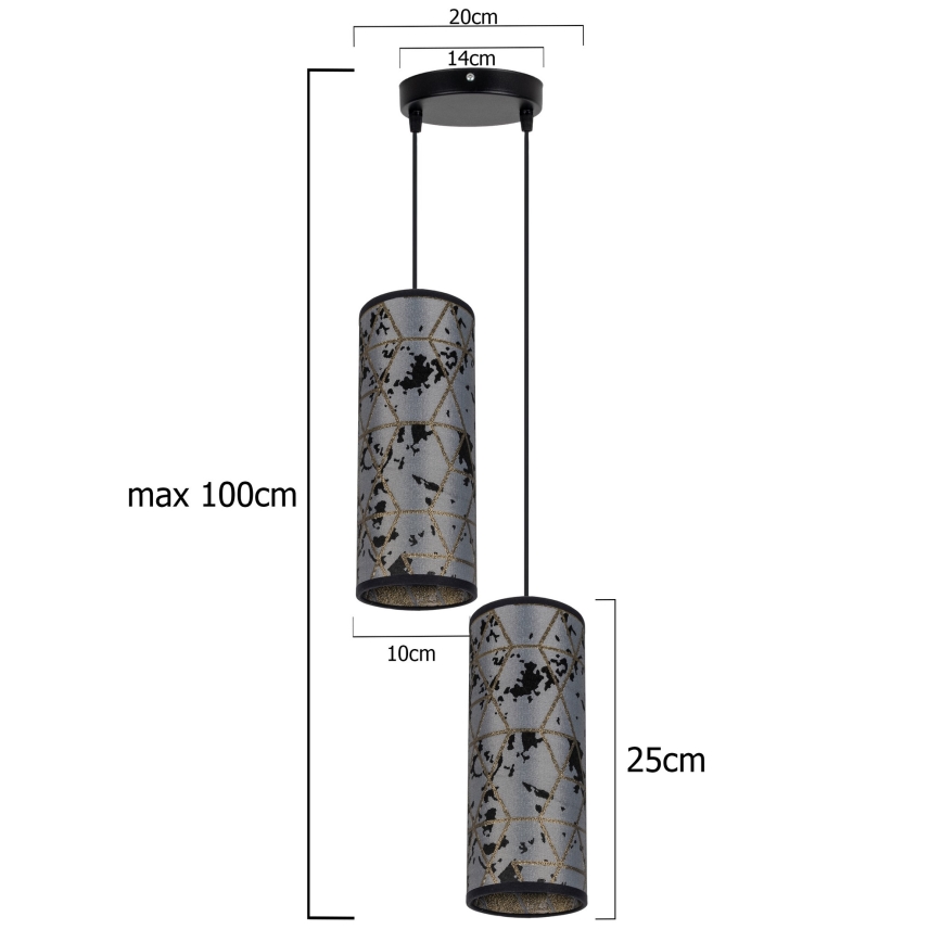 Kattokruunu johdossa AVALO 2xE27/60W/230V halkaisija 20 cm harmaa/musta