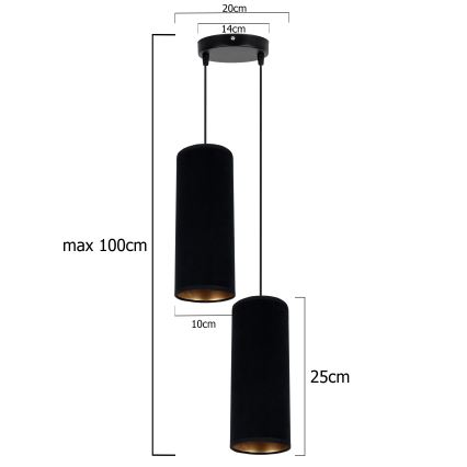Kattokruunu johdossa AVALO 2xE27/60W/230V halkaisija 20 cm musta