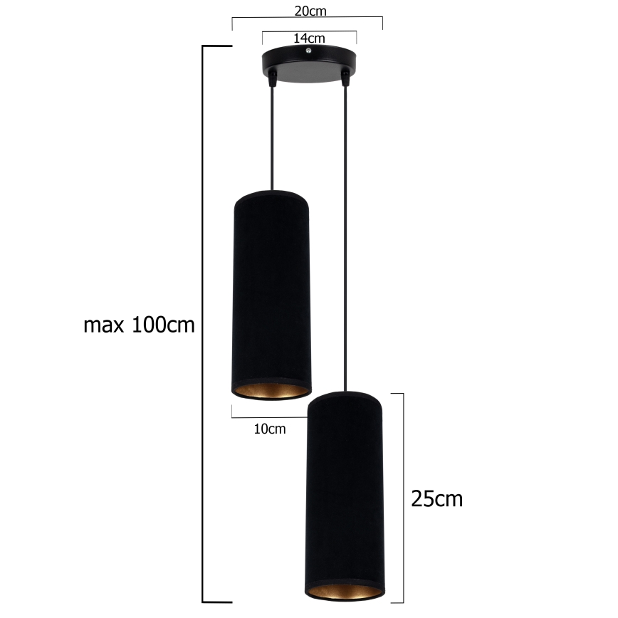 Kattokruunu johdossa AVALO 2xE27/60W/230V halkaisija 20 cm musta
