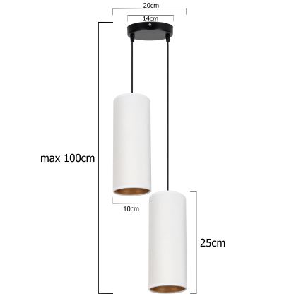 Kattokruunu johdossa AVALO 2xE27/60W/230V halkaisija 20 cm valkoinen