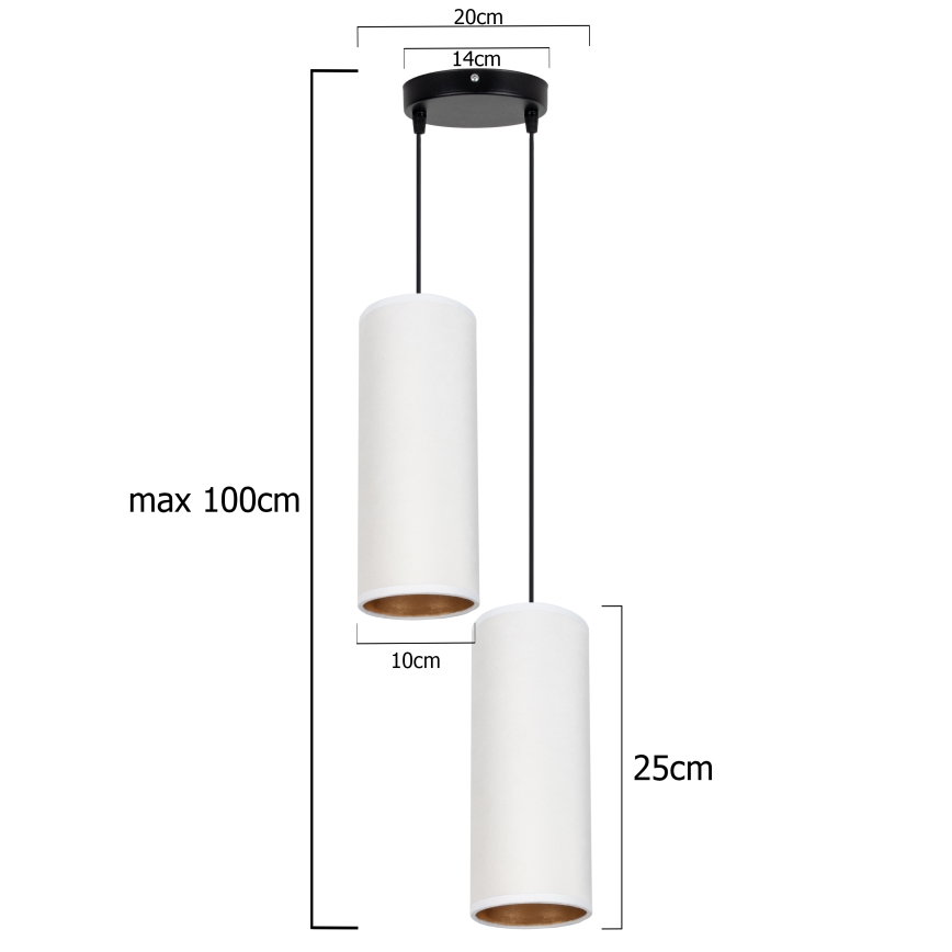 Kattokruunu johdossa AVALO 2xE27/60W/230V halkaisija 20 cm valkoinen