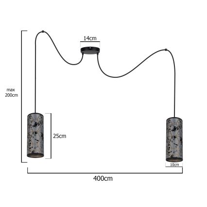 Kattokruunu johdossa AVALO 2xE27/60W/230V hämähäkki harmaa/musta