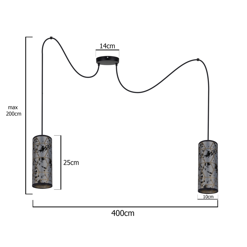 Kattokruunu johdossa AVALO 2xE27/60W/230V hämähäkki harmaa/musta