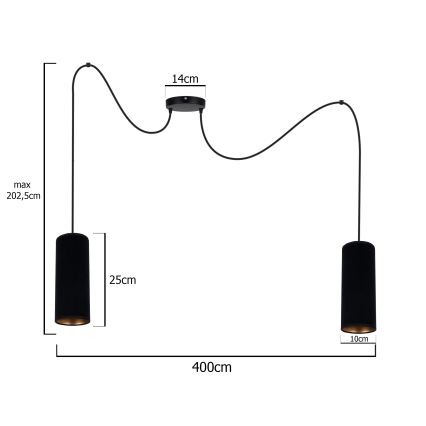 Kattokruunu johdossa AVALO 2xE27/60W/230V hämähäkki musta