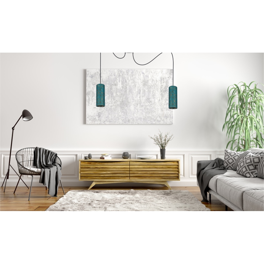 Kattokruunu johdossa AVALO 2xE27/60W/230V hämähäkki turkoosi/kulta