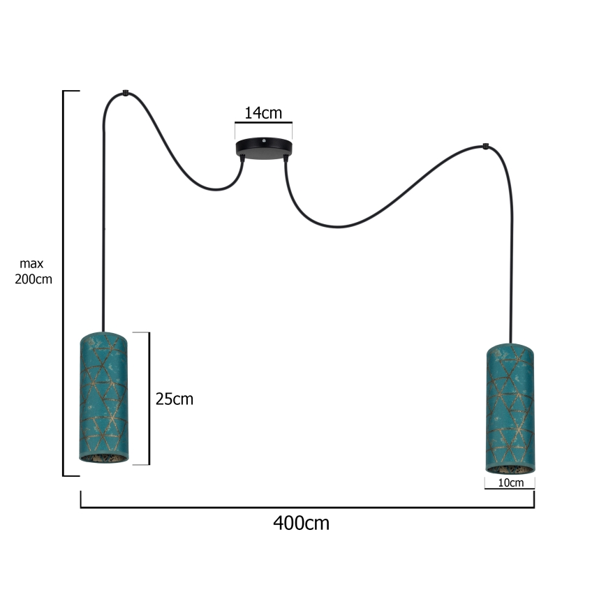Kattokruunu johdossa AVALO 2xE27/60W/230V hämähäkki turkoosi/kulta