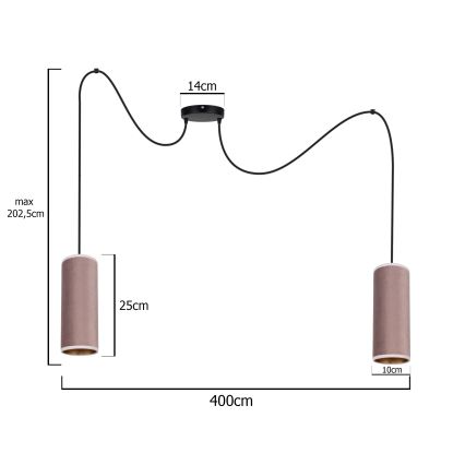 Kattokruunu johdossa AVALO 2xE27/60W/230V hämähäkki vaaleanpunainen/kupari