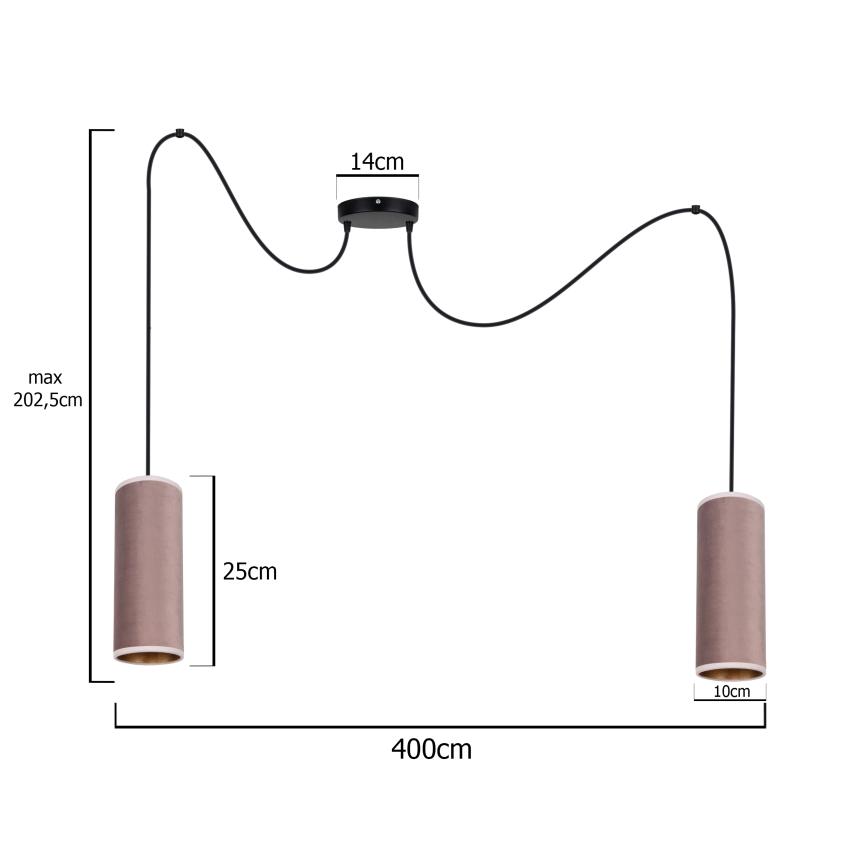 Kattokruunu johdossa AVALO 2xE27/60W/230V hämähäkki vaaleanpunainen/kupari
