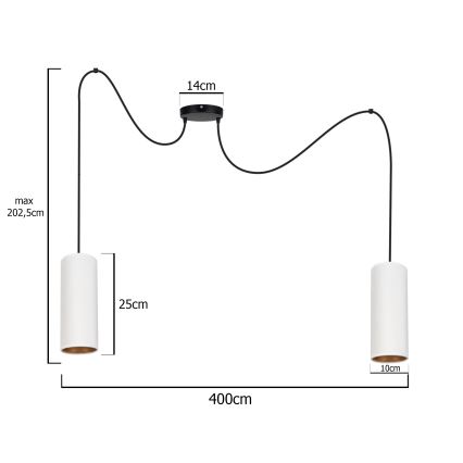Kattokruunu johdossa AVALO 2xE27/60W/230V hämähäkki valkoinen/kupari