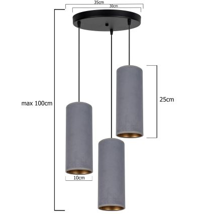 Kattokruunu johdossa AVALO 3xE27/60W/230V halkaisija 35 cm harmaa