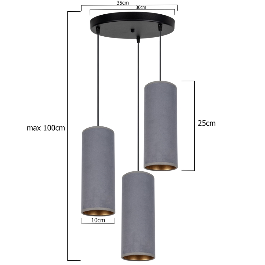 Kattokruunu johdossa AVALO 3xE27/60W/230V halkaisija 35 cm harmaa