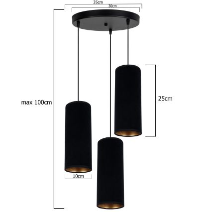 Kattokruunu johdossa AVALO 3xE27/60W/230V halkaisija 35 cm musta