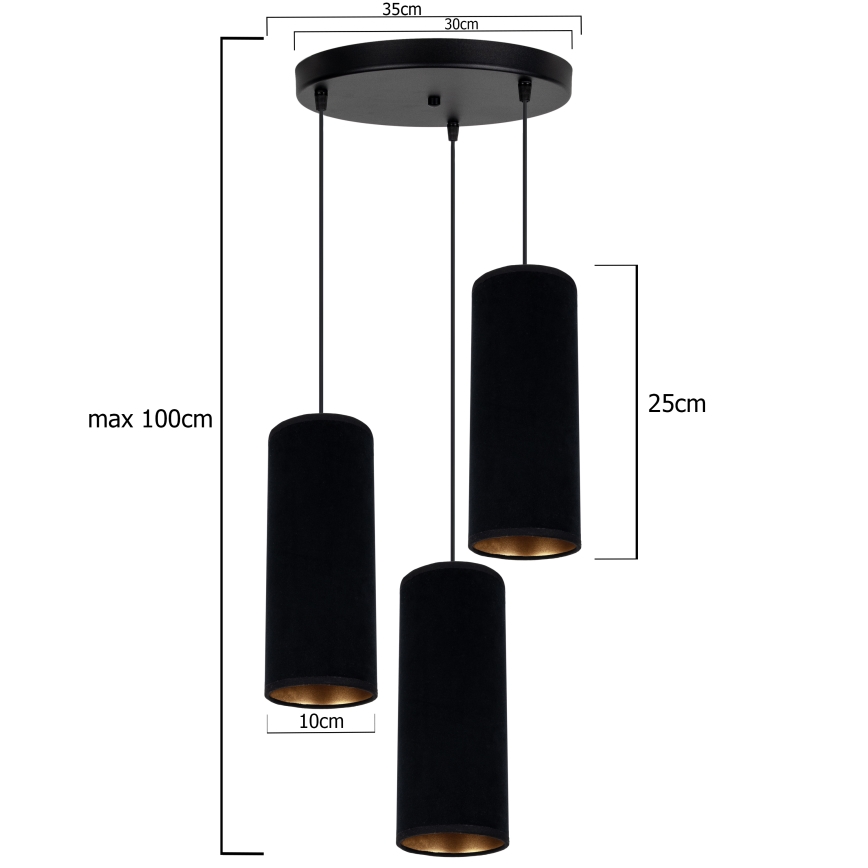 Kattokruunu johdossa AVALO 3xE27/60W/230V halkaisija 35 cm musta