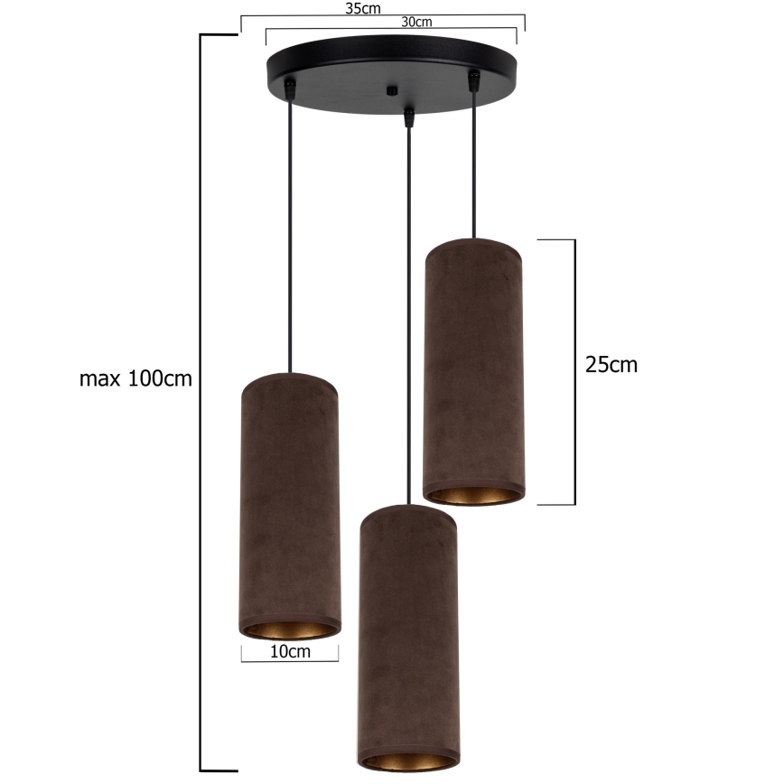 Kattokruunu johdossa AVALO 3xE27/60W/230V halkaisija 35 cm ruskea