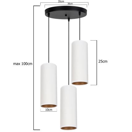 Kattokruunu johdossa AVALO 3xE27/60W/230V halkaisija 35 cm valkoinen