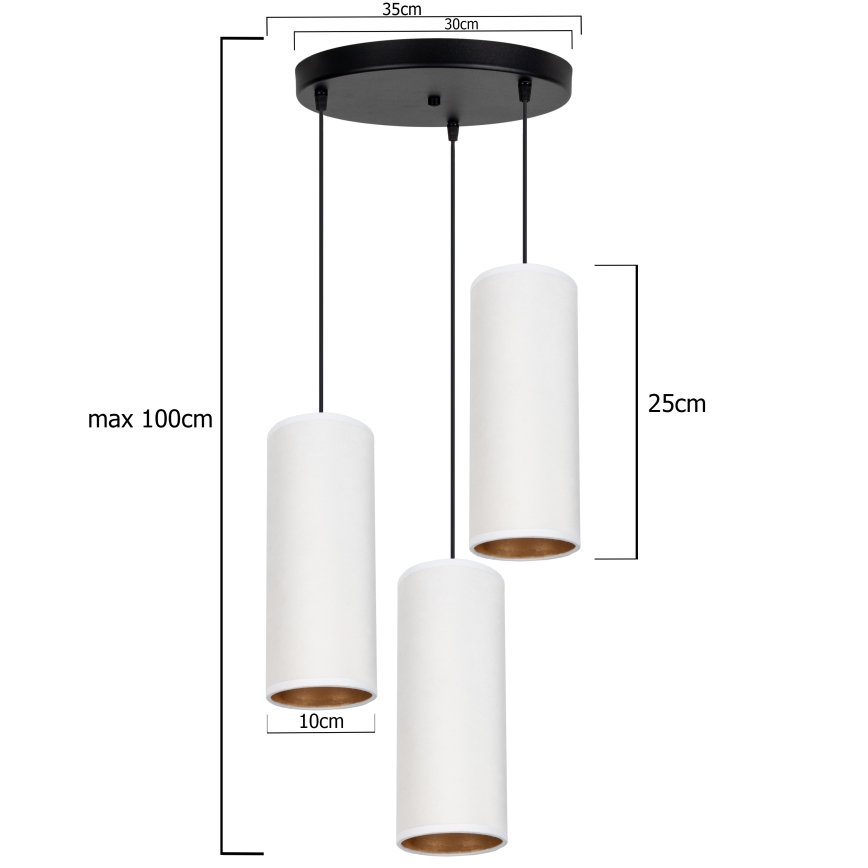 Kattokruunu johdossa AVALO 3xE27/60W/230V halkaisija 35 cm valkoinen